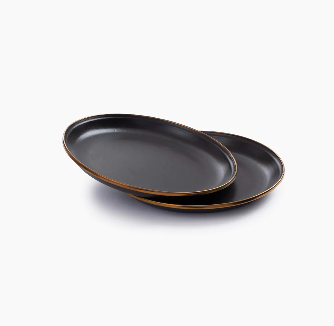 BAREBONES ENAMEL SALAD PLATE SET OF 2 [CHARCOAL]